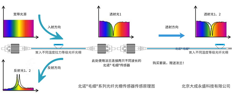 北诺®毛细®无缝钢管光纤光栅应力传感器和光纤光栅应变传感器的温度补偿方案原理图